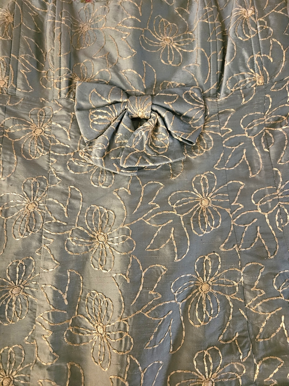 Light Blue Floral Brocade Strapless Dress - Picture 11 of 12